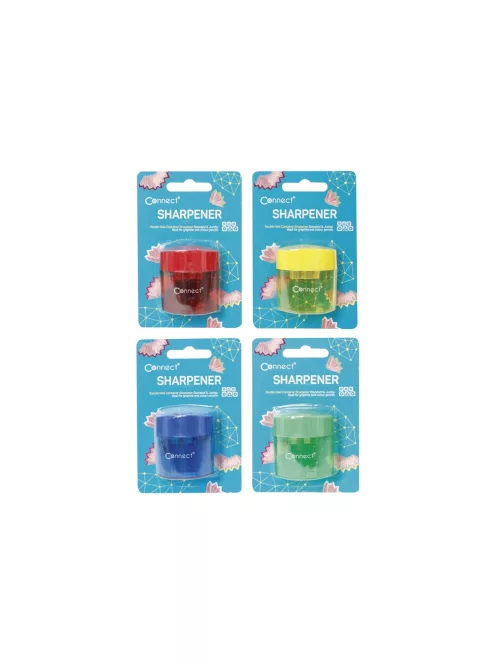 Hegyező 2 lyukú műanyag, tartályos Connect bliszteres