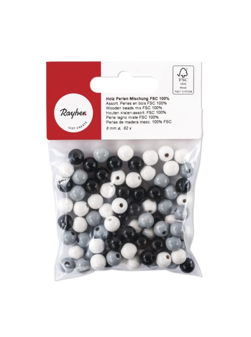 Fagyöngy, 8mm átm.,fekete-fehér árnyalatok, fényes, 82 db/csom.