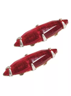 Ovális üveg strasszkő, 16x4 mm, rubin, 2 db