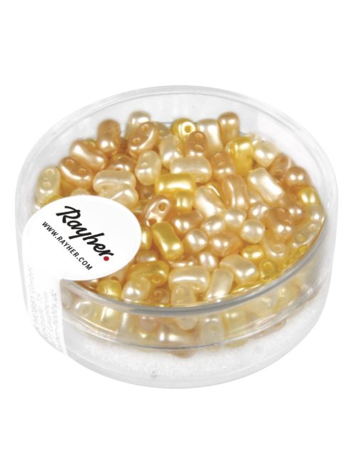 Ikerlyukú gyöngy, viaszolt, sárga, 3x5mm, 12g