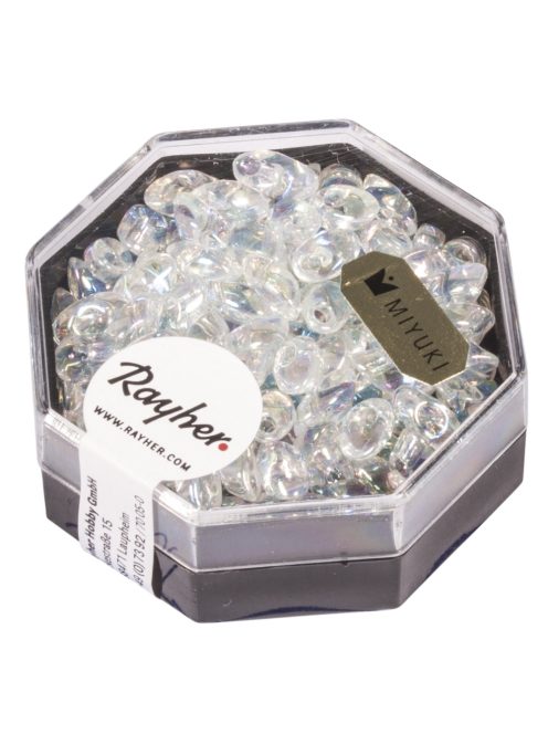 Magatama gyöngy,transzp.lüszteres,szivárvány, holdkő, 4x7 mm, hosszúkás,12g