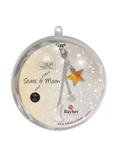   Barkácscsomag kristály kulcstartó Stars&Moon, narancs, 7,5cm, karabinerrel