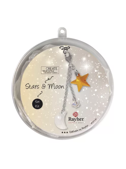 Barkácscsomag kristály kulcstartó Stars&Moon, narancs, 7,5cm, karabinerrel