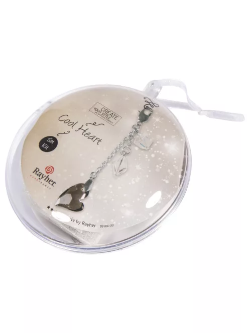 Barkácscsomag kristály kulcstartó Cool Heart, acélszürke 7,5 cm, karabinerrel