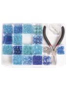 Gyöngydoboz fogóval, kék, 185g, 20x13,5 cm, vegyes szín és méret