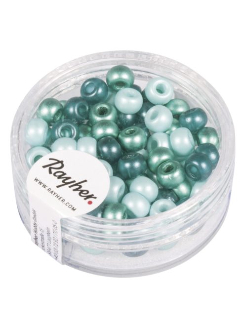 Rocailles-Mix mit Großloch, 5,5mm ?, mint árnyalatok, Loch ?2mm, Dose 80 db