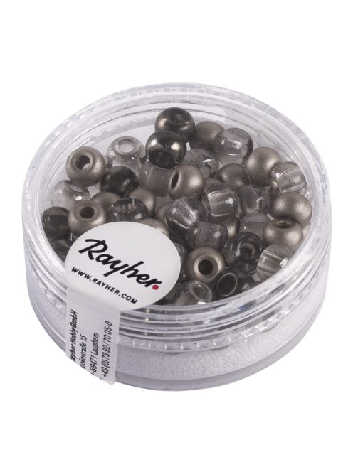 Rocailles-Mix mit Großloch, 5,5mm ?, taupe árnyalatok, Loch ?2mm, Dose 80 db