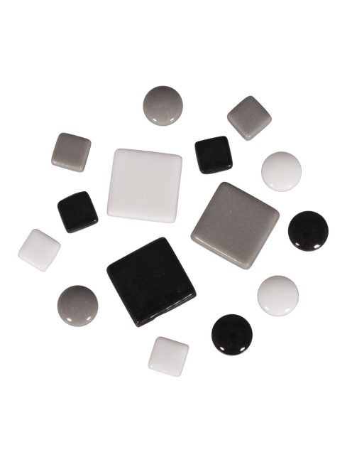 Mozaik (kb. 395 db), fekete/fehér árnyalatok, 10x10mm, 20x20mm, 12mm, vödör 500g