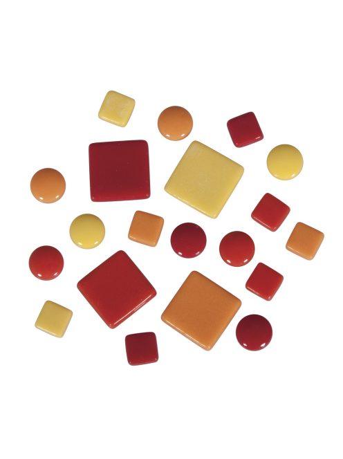 Mozaik (kb.395 db), piros/sárga árnyalatok, 10x10mm, 20x20mm, 12mm, vödör 500g