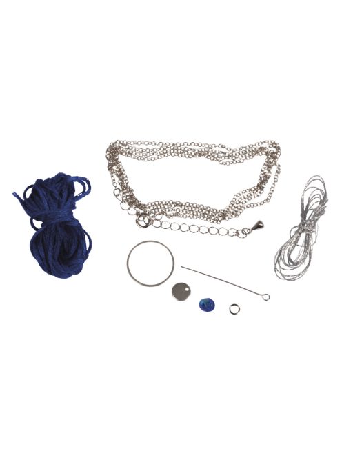 Barkácscsomag: Boho-Chic bojtos nyaklánc, kék/ezüst, 1 db