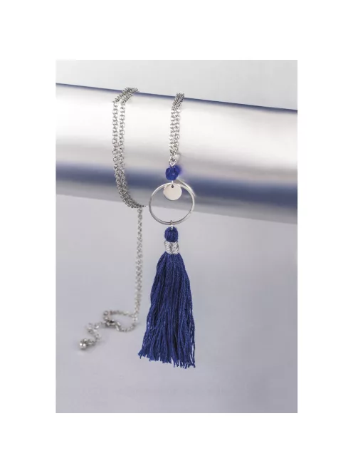 Barkácscsomag: Boho-Chic bojtos nyaklánc, kék/ezüst, 1 db