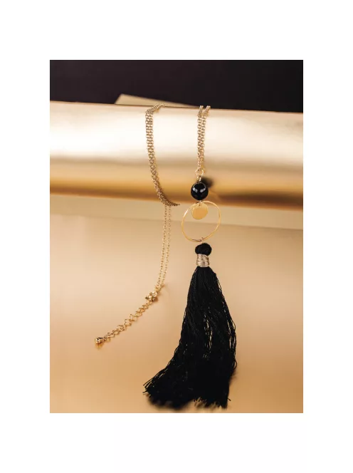 Barkácscsomag: Boho-Chic bojtos nyaklánc, fekete/arany, 1 db