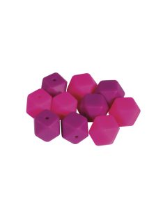 Szilikongyöngy Hexagon, 14mm, pink árnyalatok, 10 db