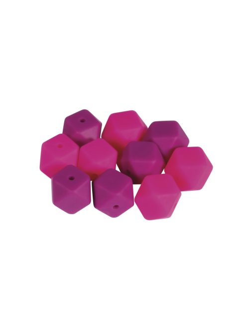 Szilikongyöngy Hexagon, 14mm, pink árnyalatok, 10 db