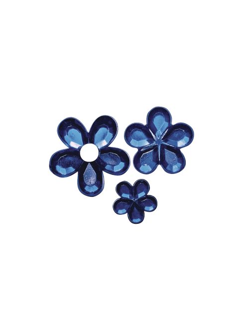 Akril strasszvirágok, söt.kék,5, 8, 10 mm, 310 db/csom.
