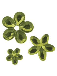 Akril strasszvirágok, vil.zöld, 5, 8,10 mm, 310 db