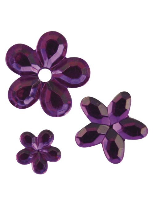Akril strasszvirágok, lila, 5, 8,10 mm, 310 db