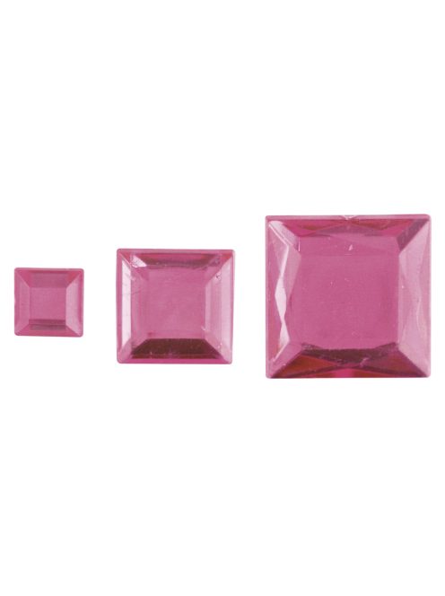 Akril strassznégyzetek, rózsaszín, 6,10,14 mm, 310 db