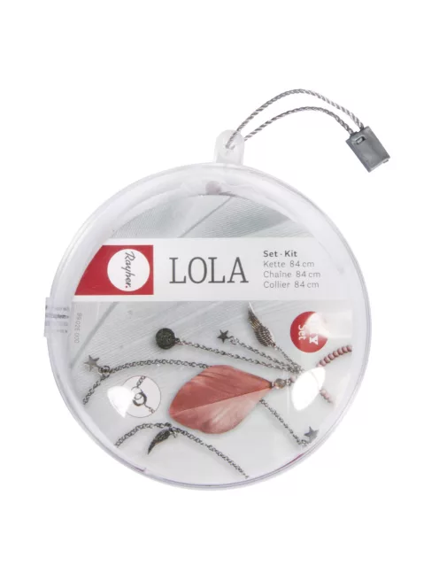 Barkácscsomag: lánc vágott tollakkal Lola, porosrózsaszín, 74cm, + függő ca. 10cm