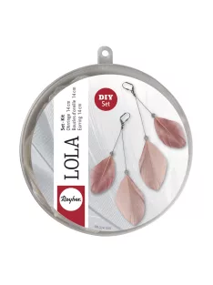   Barkácscsomag: fülbevaló vágott tollakkal Lola, porosrózsaszín, 14cm, készlet 1 pár