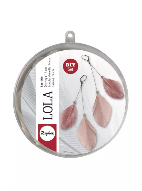 Barkácscsomag: fülbevaló vágott tollakkal Lola, porosrózsaszín, 14cm, készlet 1 pár
