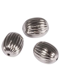 Barázdált gyöngy, olíva, 10x13 mm, ezüst, 8 db/dob.