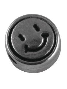   Fémgyöngy, Smiley, nikkelmentes, ezüst, átm. 7 mm, lyuk 2 mm