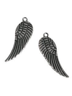   Fémfüggő, szárny, óezüst, 28 mm, akasztó átm. 1 mm, nikkelmentes 