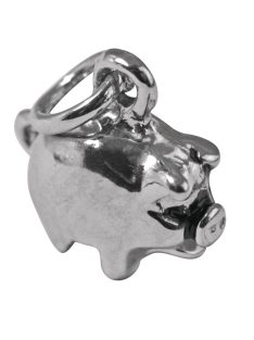   Fémfüggő szerencsemalac, 11 mm, ezüst, hurok 2,5 mm átm.