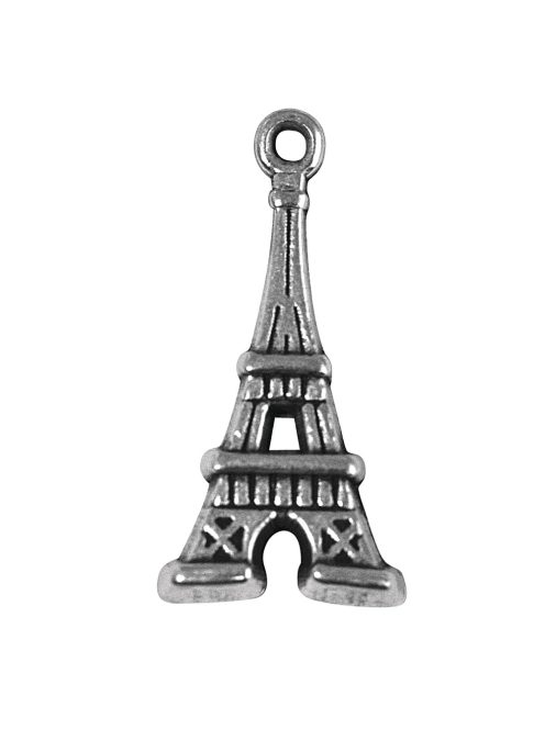 Fémfüggő, Eiffel-torony, óezüst, 19 mm átm.,nikkelmentes