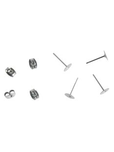 Rozsdamentes acél fülbevalóalap, 6mm átm.,platina, 4 db