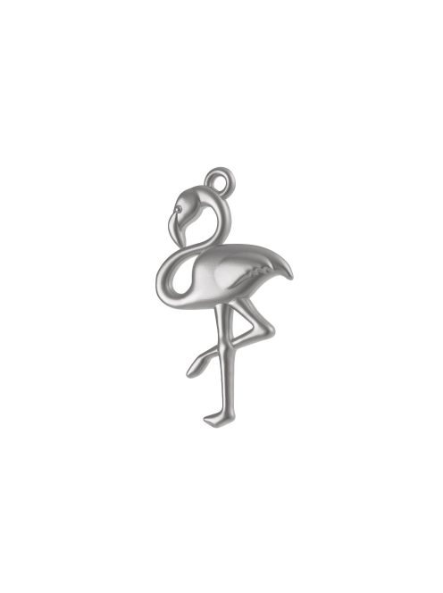Fémfüggő flamingó, ezüst, 27mm, befűzőlyuk 1,5mm 