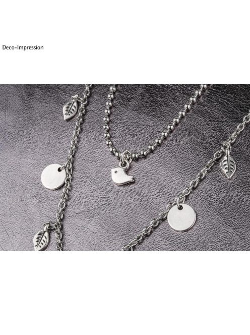 Mini fémfüggő madár, ezüst, 8x5mm, 6 db