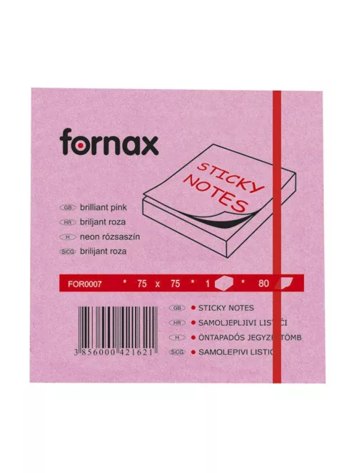 Jegyzettömb öntapadó, 75x75mm, 80lap, Fornax neon rózsaszín