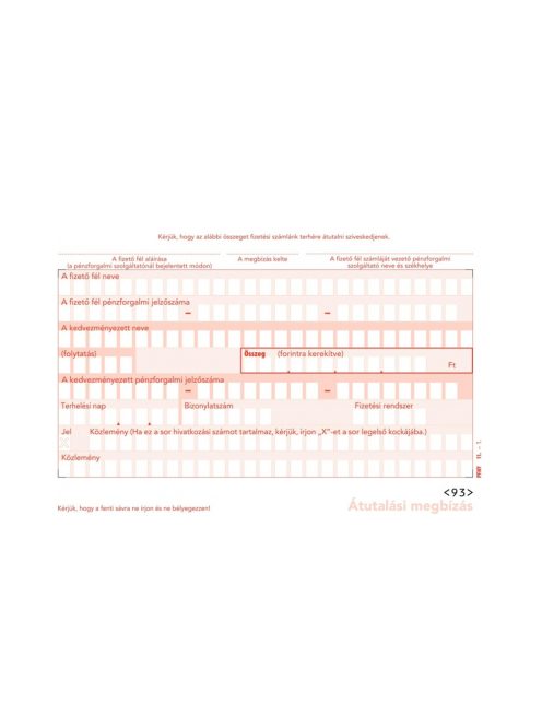 Nyomtatvány átutalási megbízás A6, PFNY.11 2pld