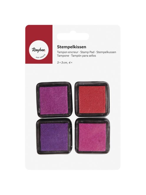 Mini-bélyegzőpárna készlet - Girls, 3x3cm, pink/piros árnyalatok, 4 db