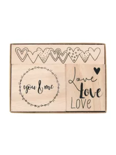   Fabélyegző-készlet, "Love", 3,2x3,8cm - 8,1x1,6cm, Box 3 db
