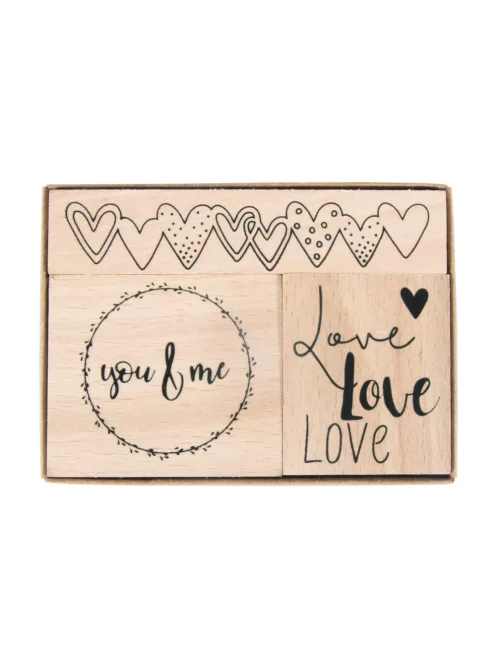 Fabélyegző-készlet, "Love", 3,2x3,8cm - 8,1x1,6cm, Box 3 db