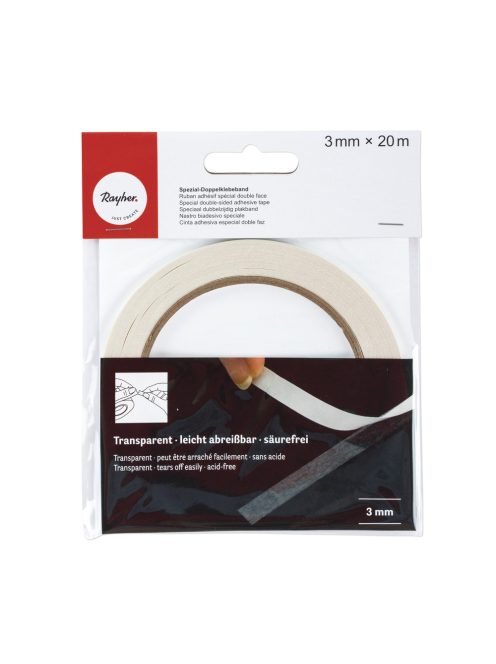 Kétoldalas ragasztószalag, 3 mm, teljesen átlátszó, 20 m