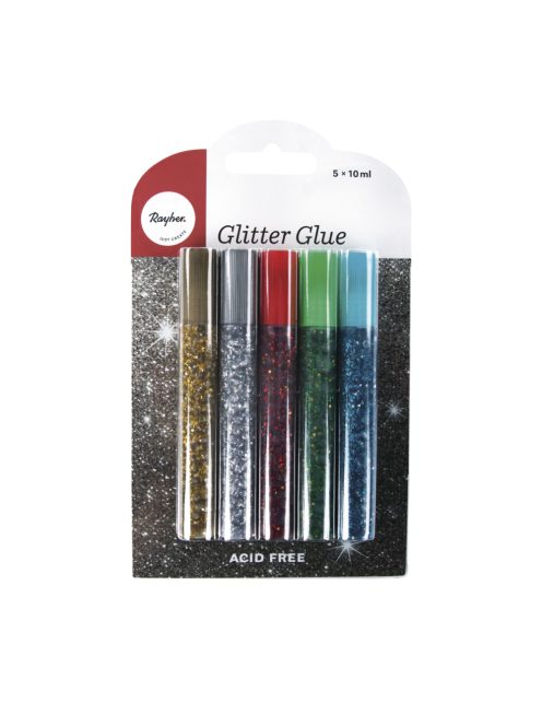 Csillámos ragasztó-toll készlet, alapszínek, durva, 10ml,5 db