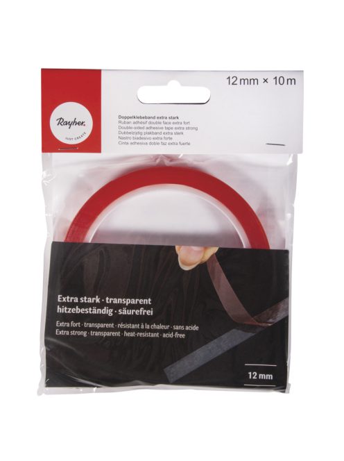 Kétoldalas ragasztószalag, extra erős, 12mm, átlátszó, 10m