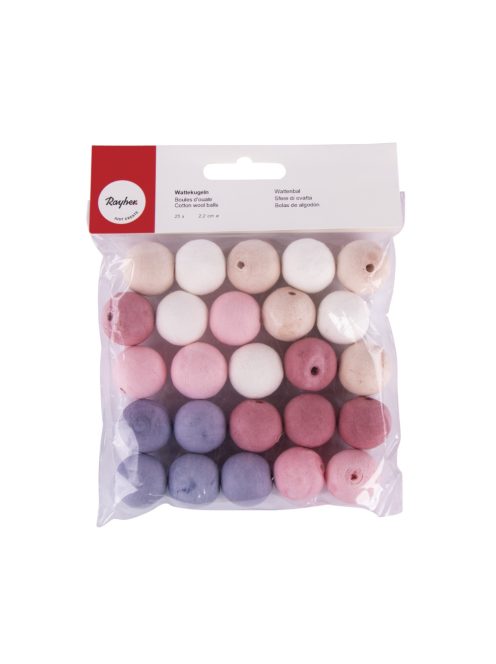 Vattagolyó, 2,2 cm átm.,rózsaszín-lila, vegyes, 25 db