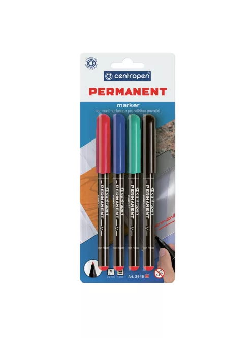 Alkoholos marker készlet, 1mm, M, Centropen 2846 bliszteres, 4 klf. szín