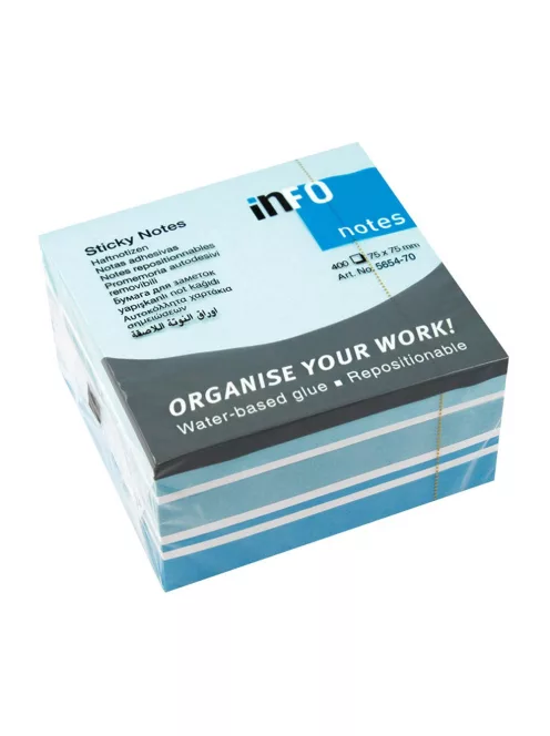 Jegyzettömb öntapadó, 75x75mm, 400lap,5654-70 Info Notes pasztell színek fehér,kék, türkiz