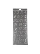 Matrica, számok adventi naptárhoz, ezüst, 10x24,5 cm
