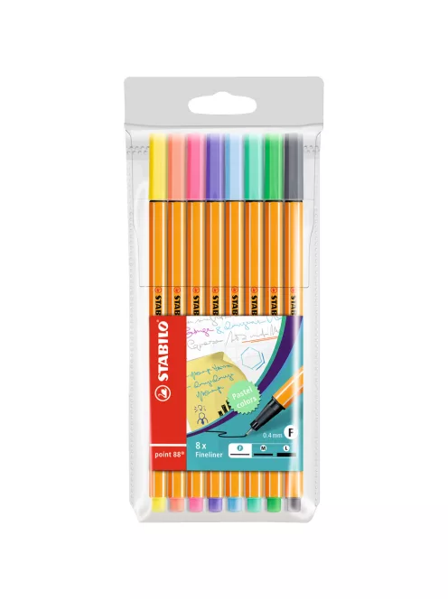 Rostirón, tűfilc készlet, 0,4mm, STABILO Point 88, 8 klf. pasztell szín