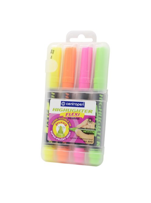 Szövegkiemelő készlet, 1-5mm, rugalmas vágott hegyű, Centropen 8542, 4 klf. szín