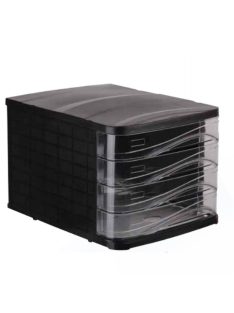   Fiókos irattároló, 4 fiókkal, műanyag fekete, víztiszta fiókokkal Bluering®