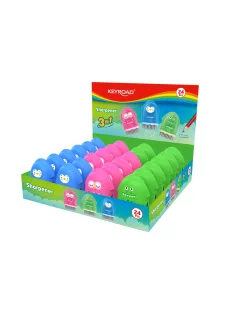   Hegyező 1 lyukú radírral és porkefével 24 db/display Keyroad Rocky Docky vegyes színek