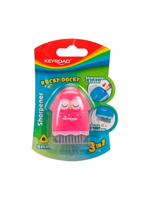 Hegyező 1 lyukú radírral és porkefével Keyroad Rocky Docky vegyes színek